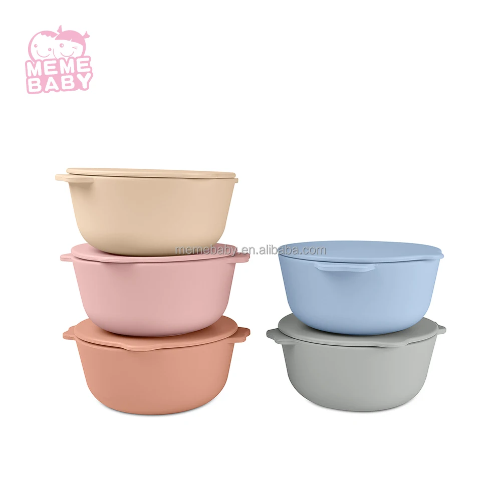 

Eco Friendly Custom Baby Feeding Bowls Infant Toddler Kid Children Dinnerware Baby Silicone Baby Bowl With Dust Proof Lid Handle