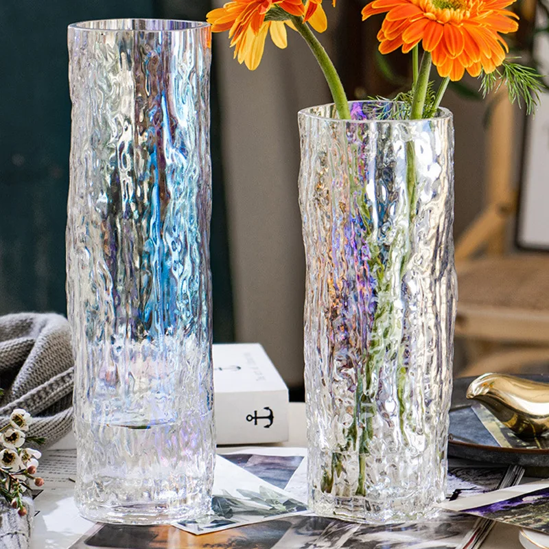 

2021 Simple nordic style cube glass vase hydroponic polishing texture glass vase, Transparent