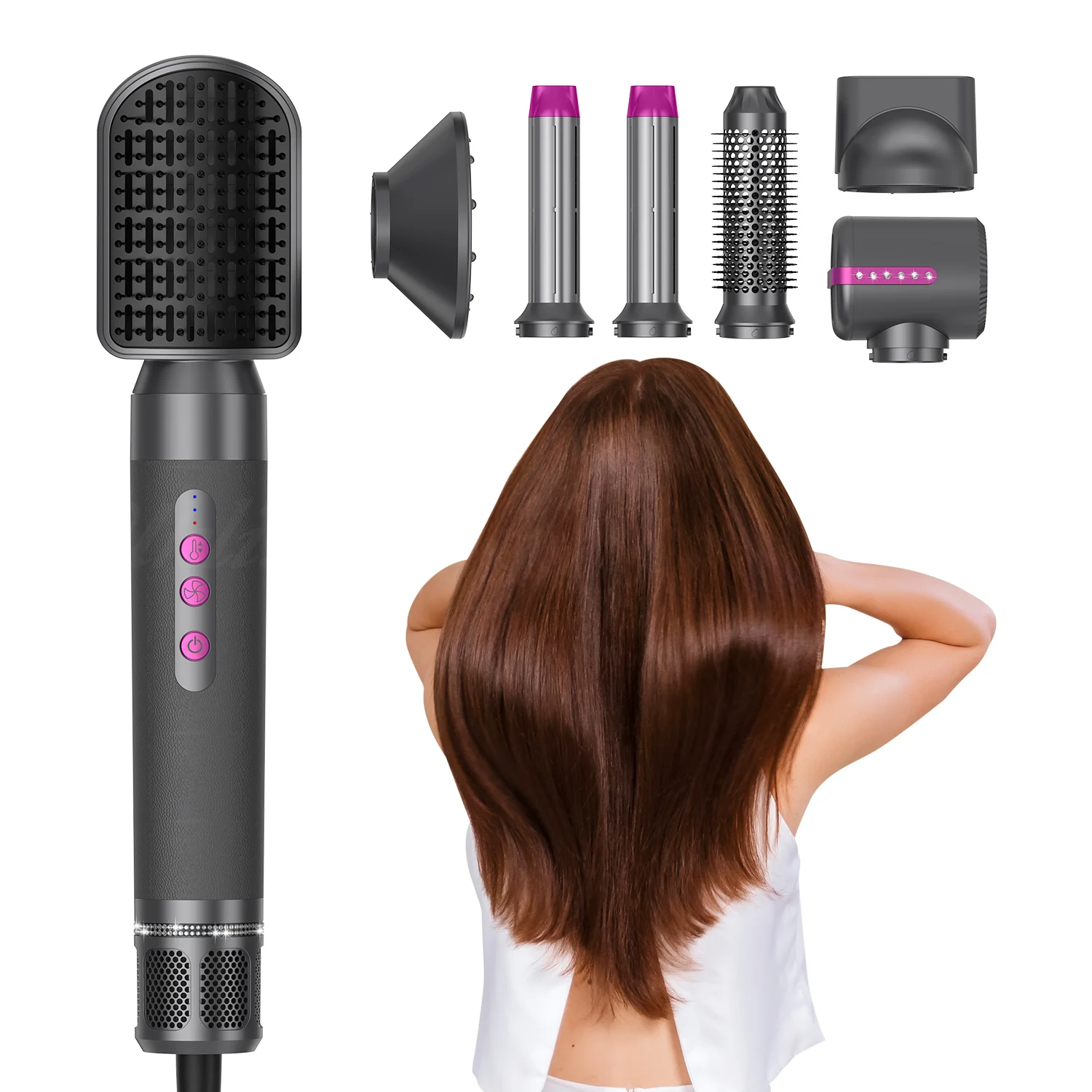 

Private Label 7 in 1 Hair Straightener Brush Portable Air Brush Curling Curler Volumizer Blower Dryer Hair Styler