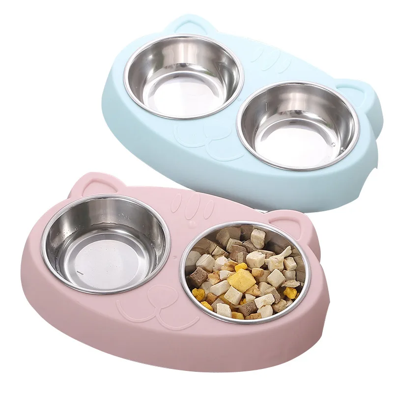 

Amazon Hot Sale Stainless Steel Dog Food Bowl Anti-skid Rubber Base Pet Double Bowl