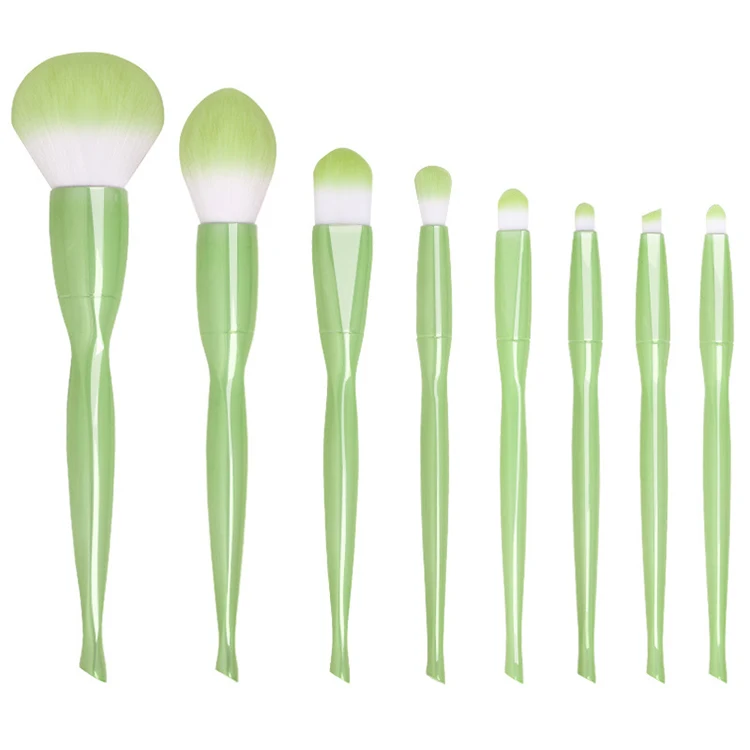 

8 pieces imported wholesale makeup bruses cute green cosmetic brushes with tube