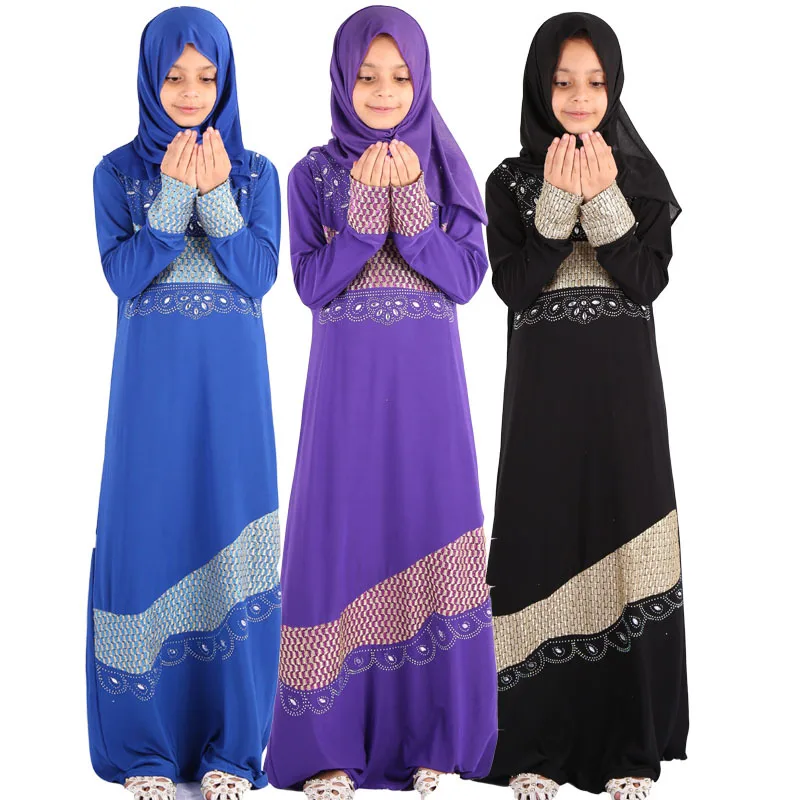 

Limanying factory price High quality girls abaya for kids with black scarf islamic clothing muslim dress abaya kids, Blue, black, purple