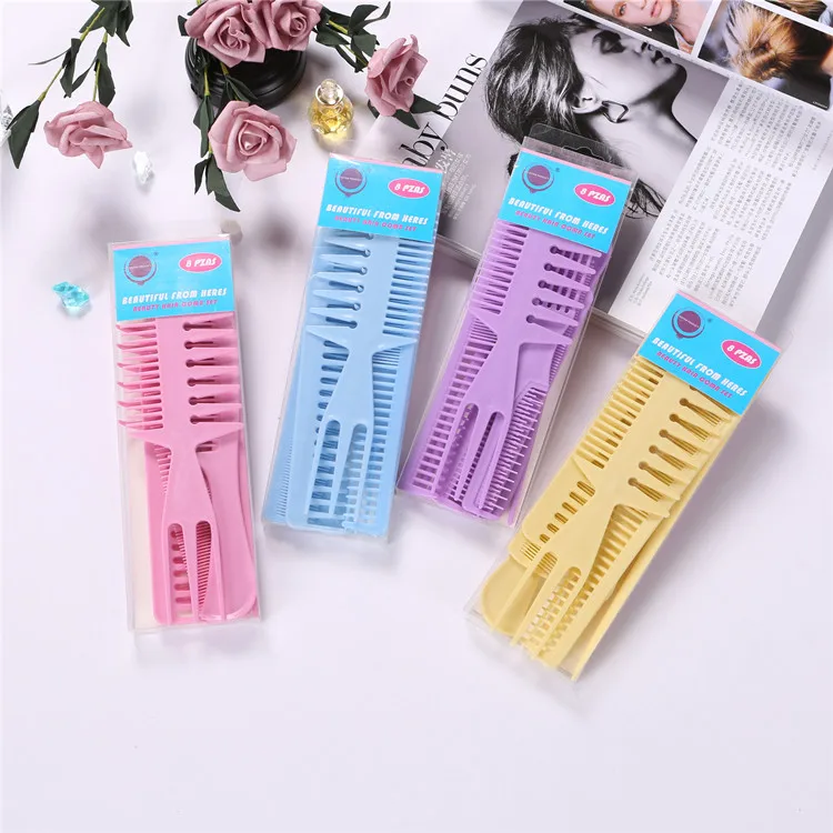 

Portable Salon Styling Hairdressing professional anti-static handle plastic hair brush 8pcs comb set for Barber, Pink ,yellow,purple,blue