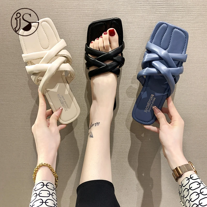 

New cross strap slides women colorful Square head casual women slippers fashion lightweight slides, Customized color