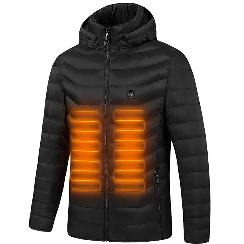 

In stock Outdoor Windproof Washable Rechargeable Coats Infrared Heated Down Jacket with Hood for Men and Woman, Custom color