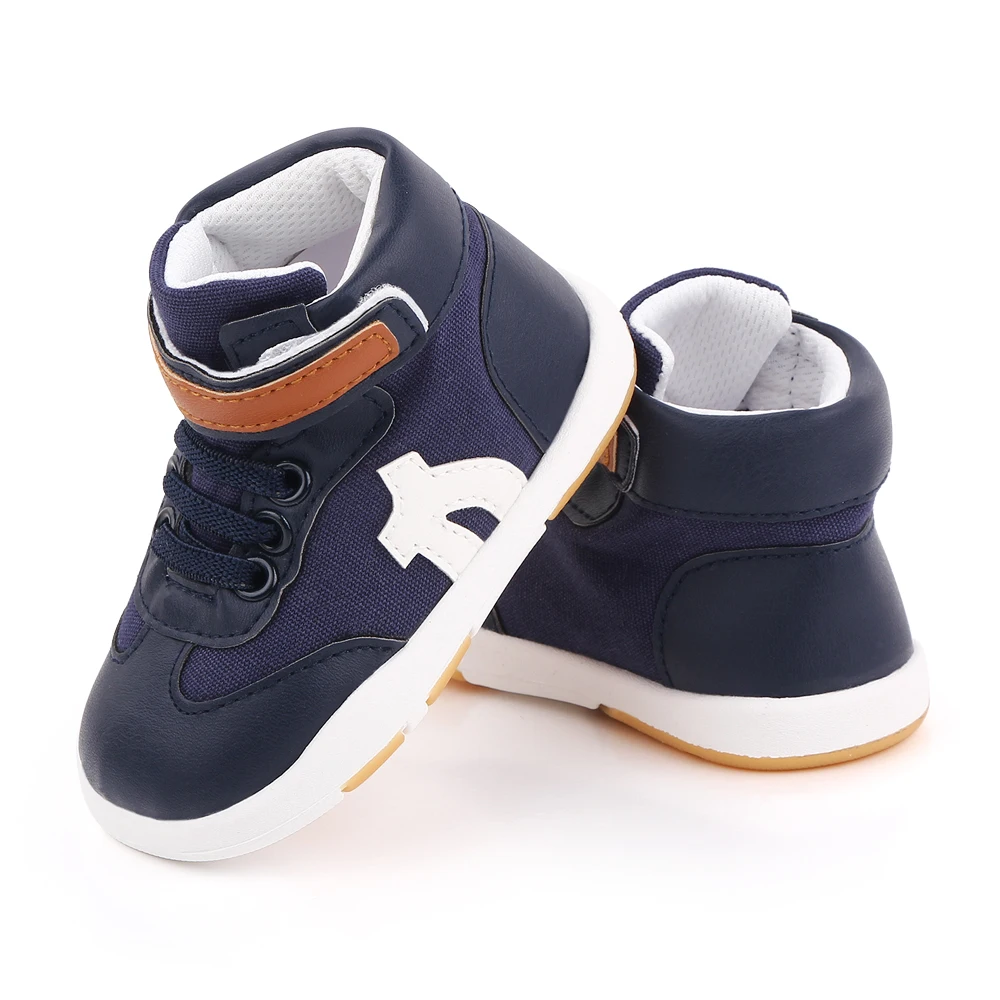 

High-top anti-slip rubber sole baby boy shoes autumn casual newborn shoes, Navy/brown