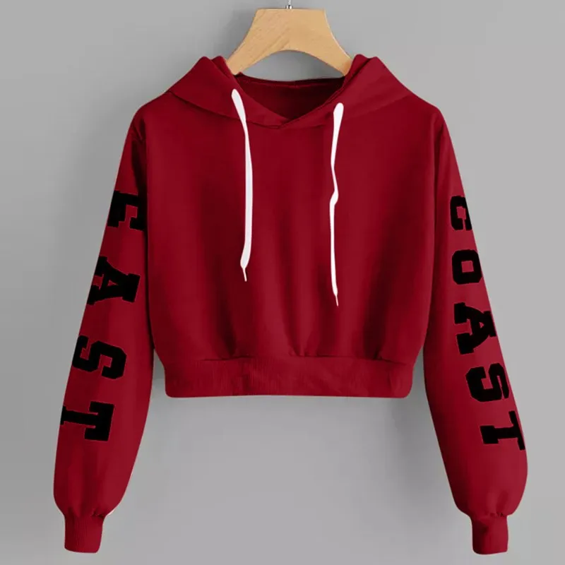 

Korean Letters Printed Hoodie Crop Top Long Sleeve Hooded Sweatshirt Women Autumn Harajuku Top And Blouse Teen Girls Sudaderas
