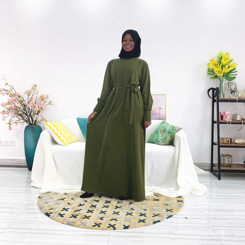 

Wholesale army green polyester dress Muslim women abaya Islamic clothes