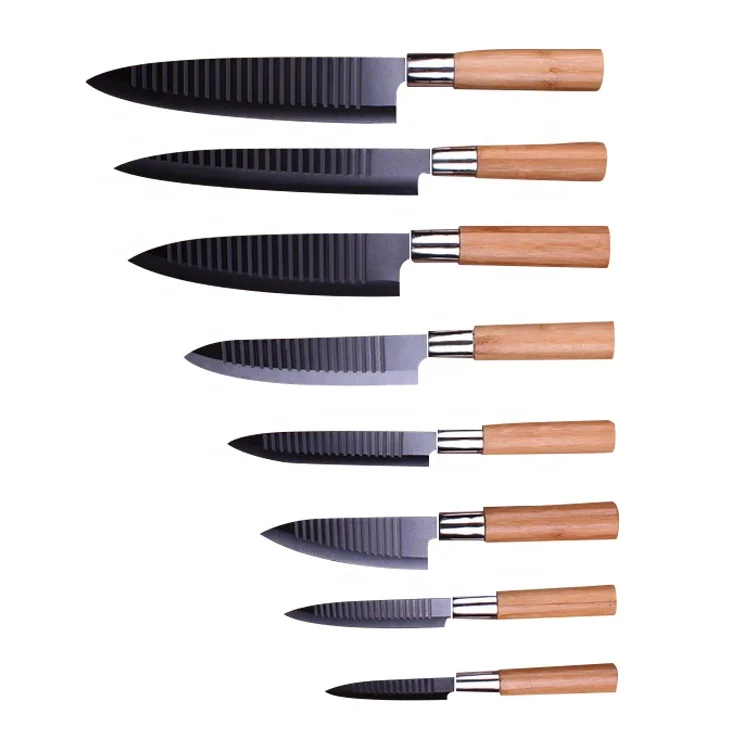 
Factory 8 pieces zirconia bamboo handle black blade ceramic kitchen knife set 