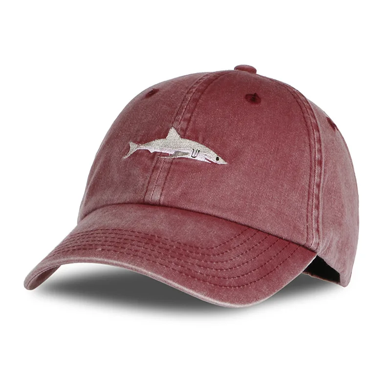 

wholesale wash do old flat embroidery fish caps original foldable shark baseball hat burgundy driver's hat low profile Torre cap, Special colors