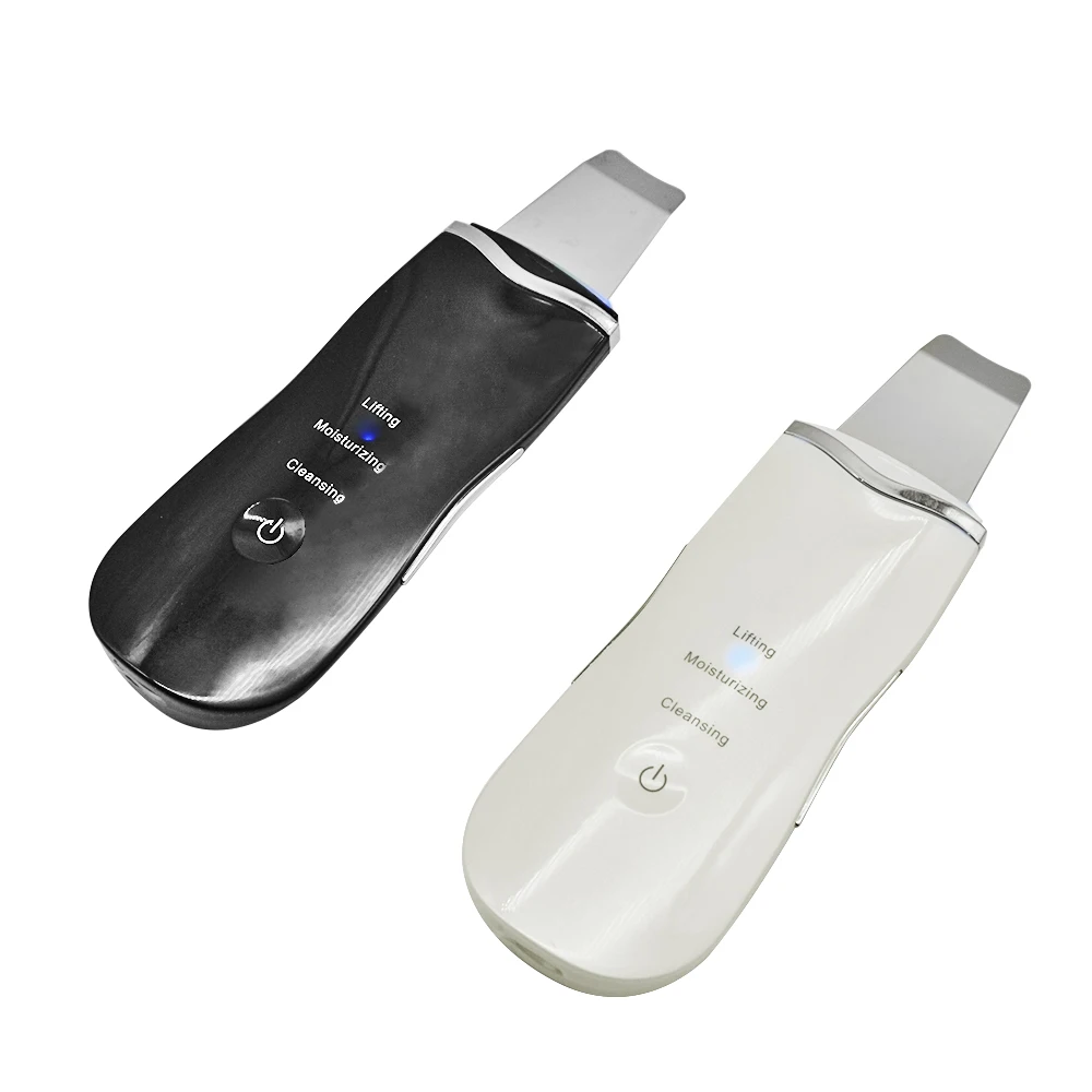 

USB rechargeable cleaning lifting ion acne waterproof ultrasonic facial skin scrubber face pore cleaner, White+black