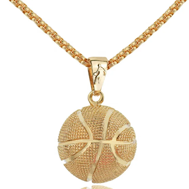 

2018 Fashion Hip Hop Gold-color bling Basketball Pendant Necklace, As pictures