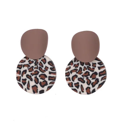 

Cute Geometric Round Polymer Clay Stud Earrings Handmade Leopard Leaf Polka Dot Clay Pendant Dangle Earrings, Photo