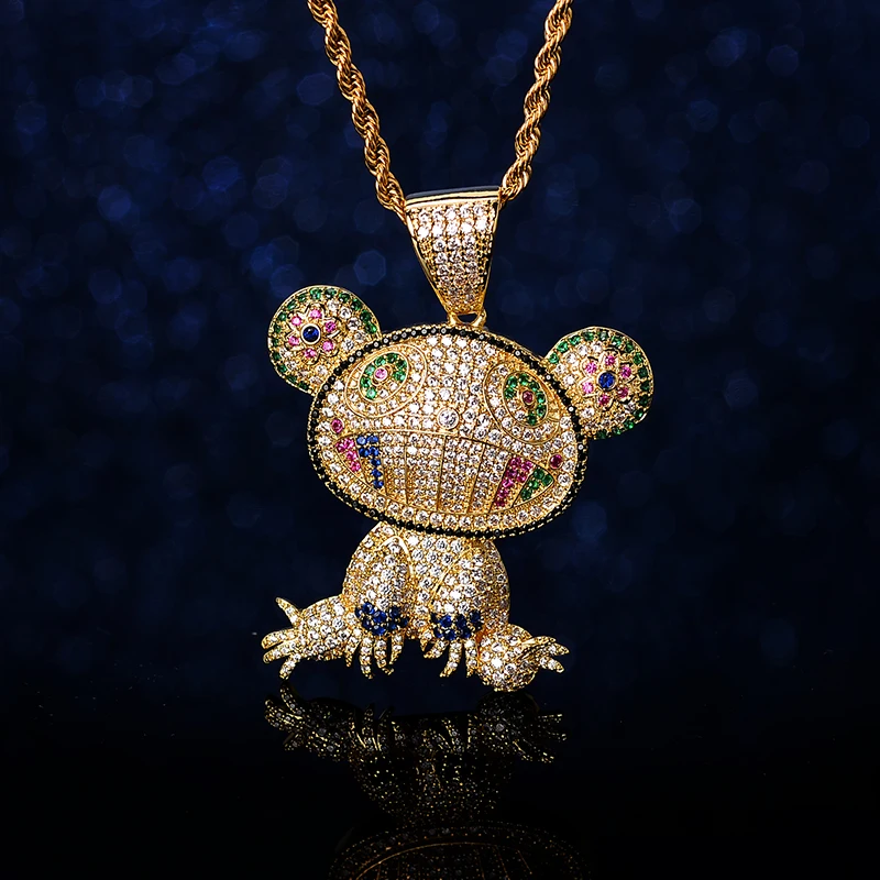 

Full Diamond Frog Pendant Color Micro Inlaid Zircon Necklace For Men And Women Frog Hip Hop Cute Animal Pendant Couple