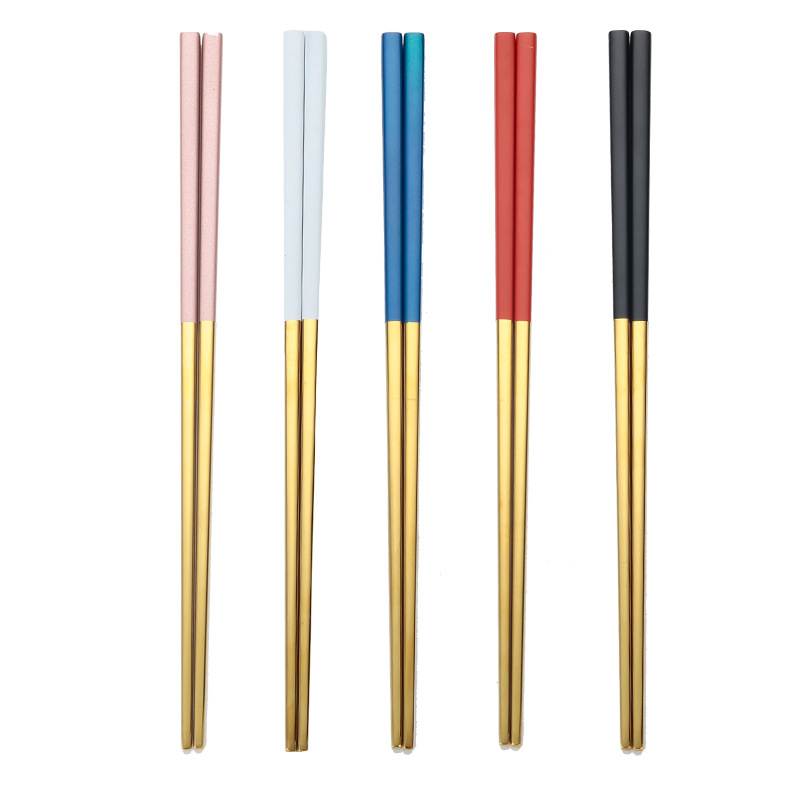 

Korean Japanese Reusable Metal Chopsticks Titanium Stainless Steel Chopsticks Set, Silver,gold,rose gold,black,rainbow,painting hand