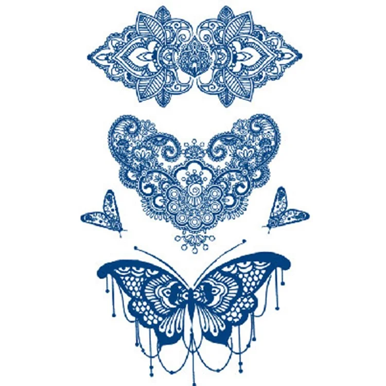 

GZ series blue butterfly plant forest waterproof disposable tattoo stickers, Cmyk
