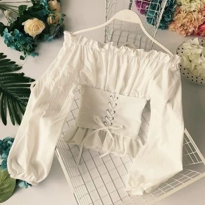 

European ins fashion women off shoulder long puff sleeve blouse tops