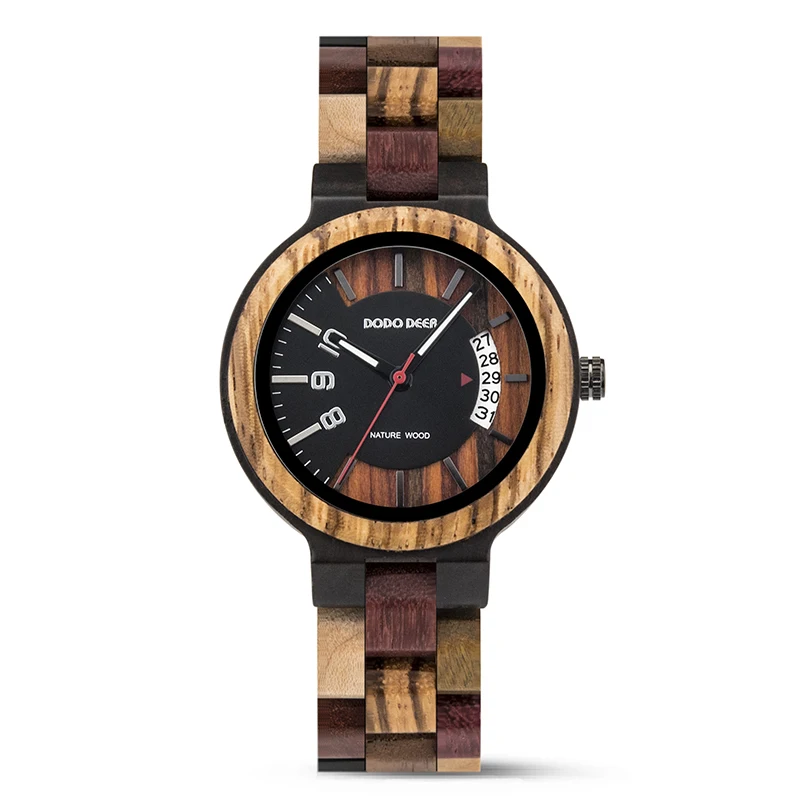 Fancy Calendar Personalized Style Luxury Handmade Wood Handmade Wood Wristwatch for Woman Ladies