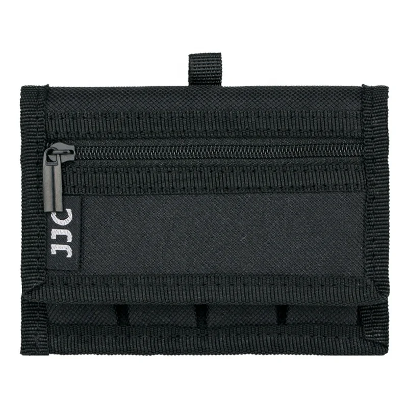 

JJC Polyester Battery Pouch Bag Memory Card Case Holder Storage for 18650 Battery and SD Card Zipper Pocket, with Carabiner, Black