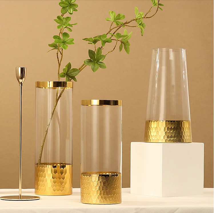 

Glass & Crystal Vases Glass Vases Modern Glass Flower Vase with gold foil and gold rim, Green