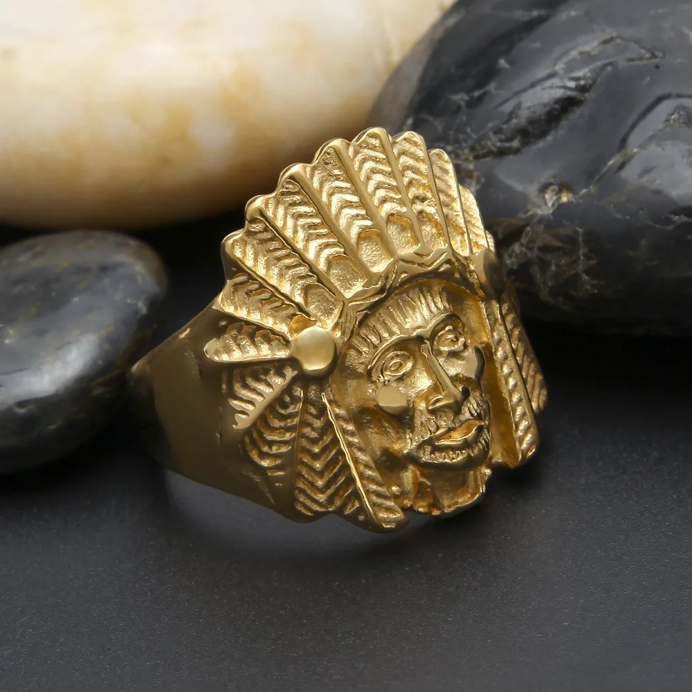 

Indian Chief's Hip Hop Retro Luxury Rings Wholesale Ring Stainless Steel Rings Men, Pure color (picture color)