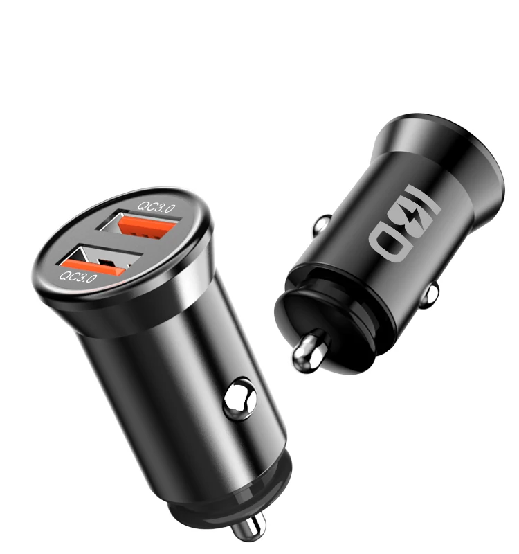 

LOGO Design Dual USB Quick Charge 3.0 QC Car Charger Metal Mini Car Charger, Black or silver