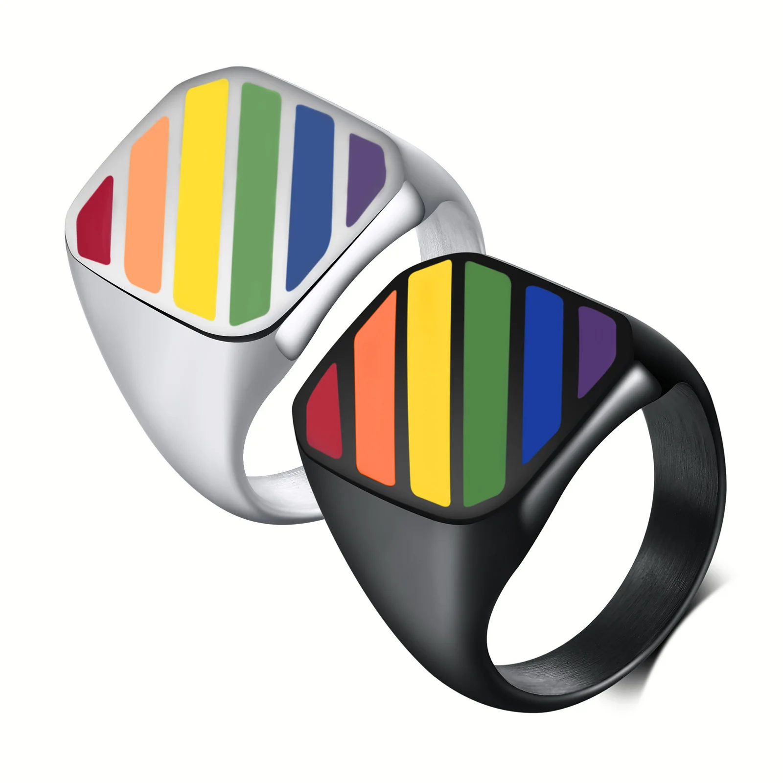 

High Quality Stainless Steel Rainbow Ring Gay&Lesbian Ring LGBT Pride Ring, As picture shows
