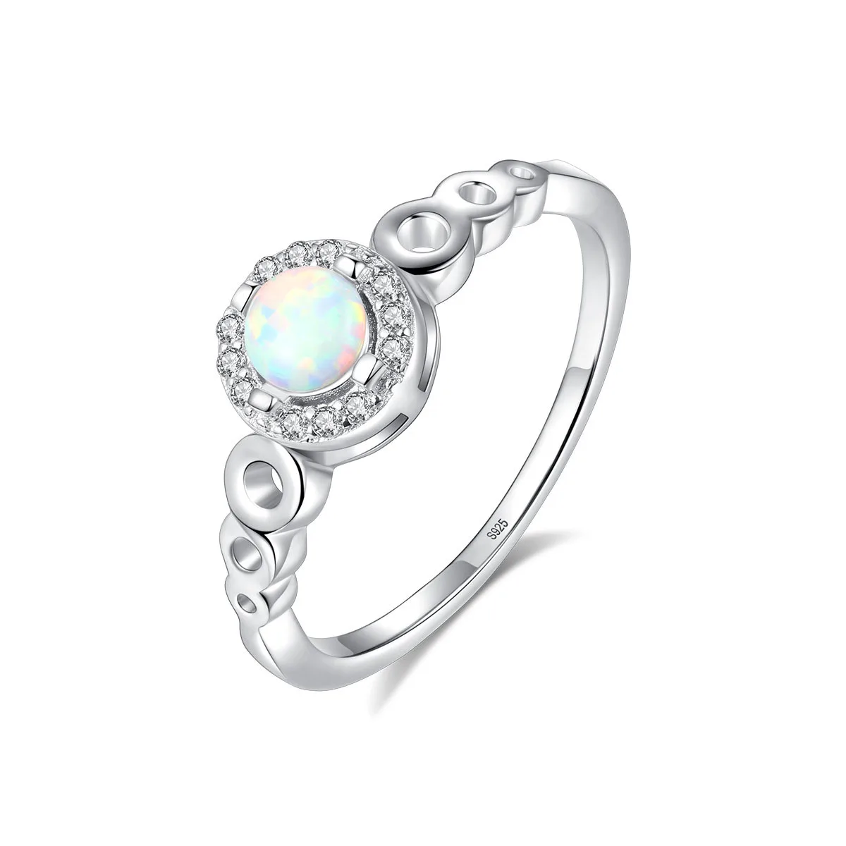 

Vintage Halo Design 925 Sterling Silver White Opal Promise Ring Fine S925 Cubic Zirconia CZ October Birthstone Diamond Ring