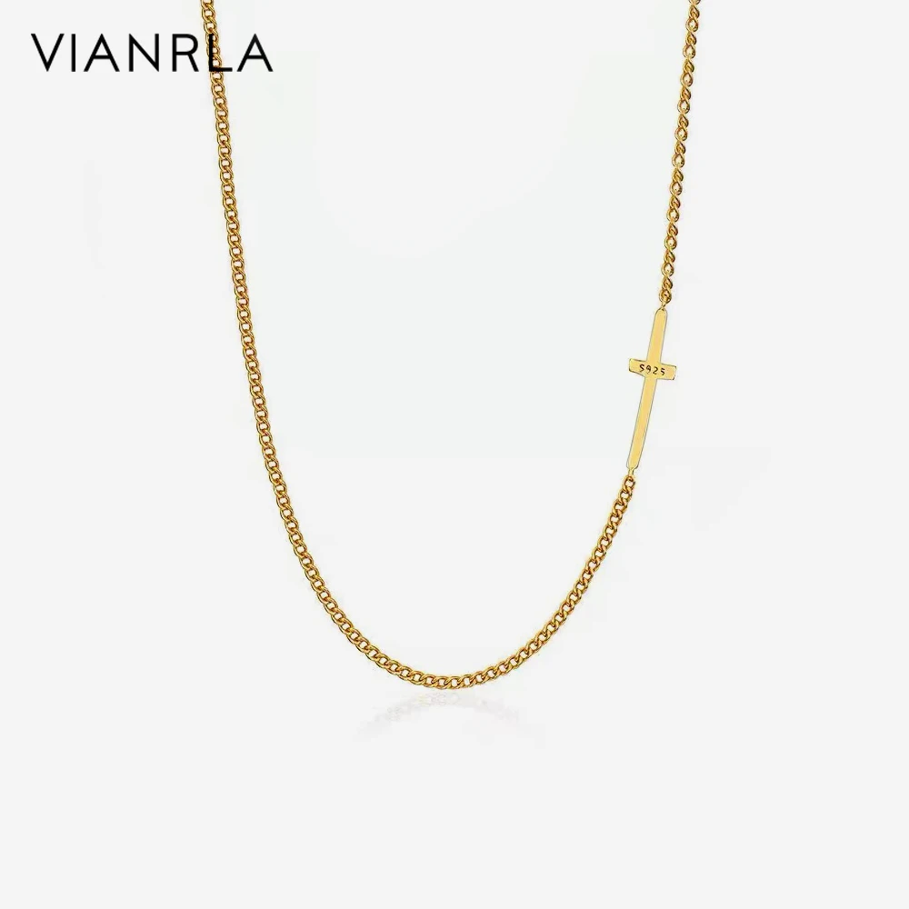 

VIANRLA 18k gold 925 plated necklace sterling silver choker cross minimalist necklace