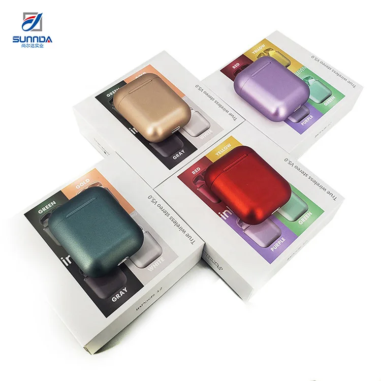 

Hot Sale Colorful v5.0 Stereo Metal Color i12 Wireless Earphone Metallic Macaron Inpods Tws 12