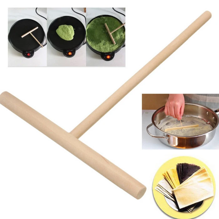 Huhuali T-shaped Wooden Spreader Stick DIY Pancake Tool Kitchen Tool Crepe Makers 