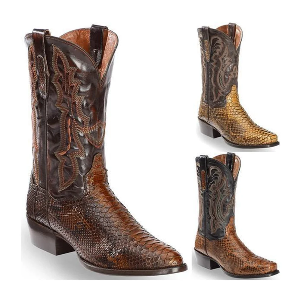 

Men's Back Cut Python Cowboy Boots-PU Square Toe