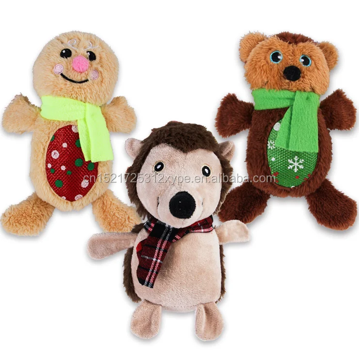 

Wholesale squeaky Christmas scarf bear / hedgehog plush toy dog chew toy, Picture color or customized