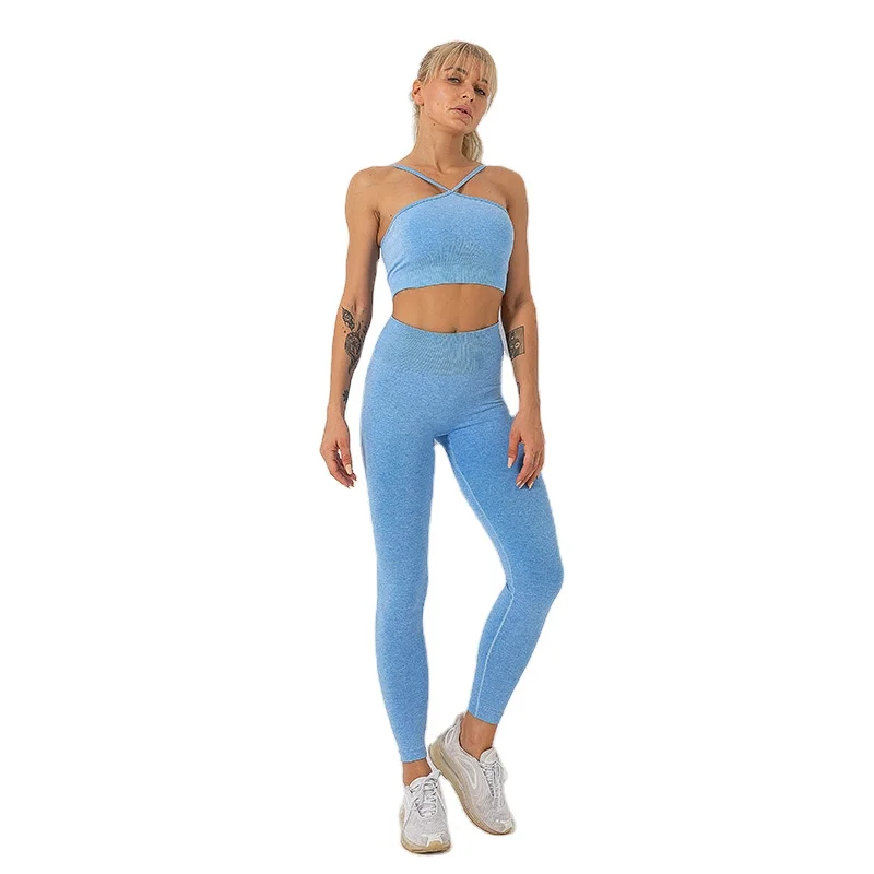 

Seamless Workout Yoga Suit Underwear Pants Running Back Cross Bra Fitness Suit Set Gym Fitness Sportswear Foshan Yoga Clothing, Picture show