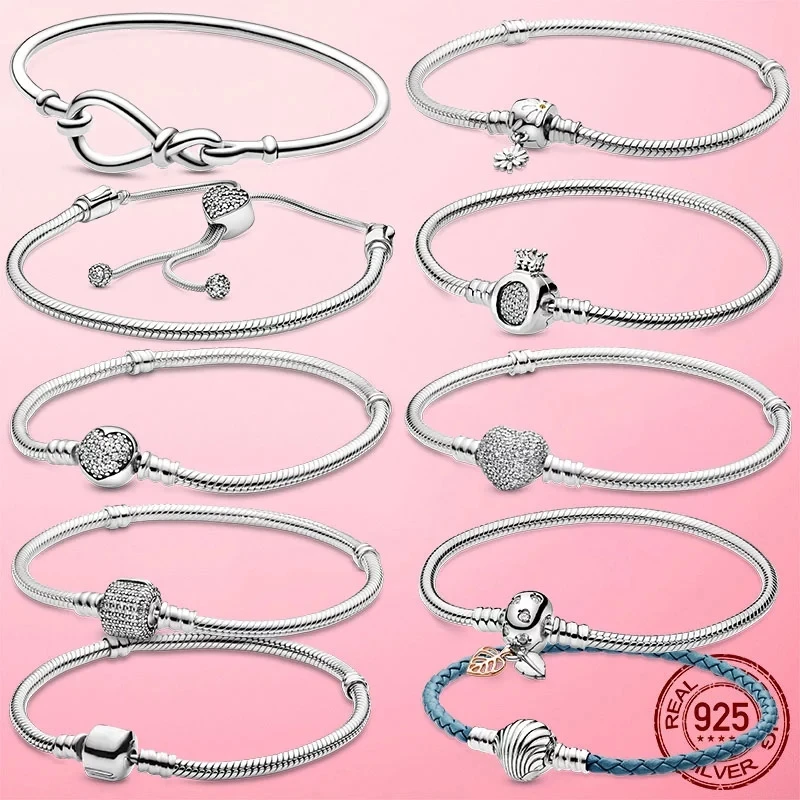 

Heart Snake Bracelet Clasp Snake Thorn Bracelet Women Watch Chain 925 Sterling Silver Women Infinite Knot Daisy Flower