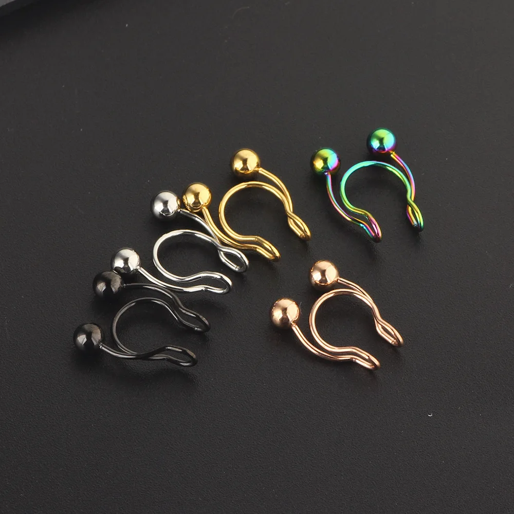 

Stainless steel body piercing jewelry u shape non piercing nose ring set, As pic