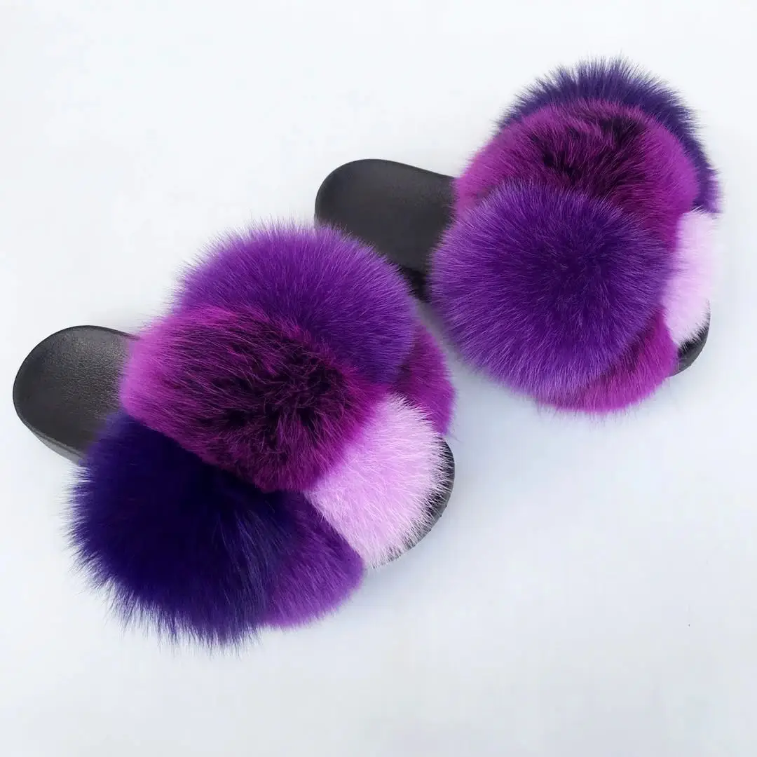 

Fur women house slippers real fox fur slides fox fur for slides, Color matching or can be customized according to requirements