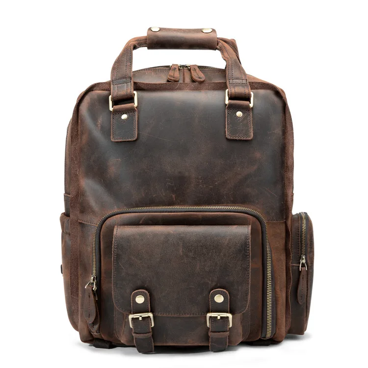 

Crazy hHorse Genuine Leather Briefcase 17 Inch Laptop Shoulder Bag Vintage Travel Backpack