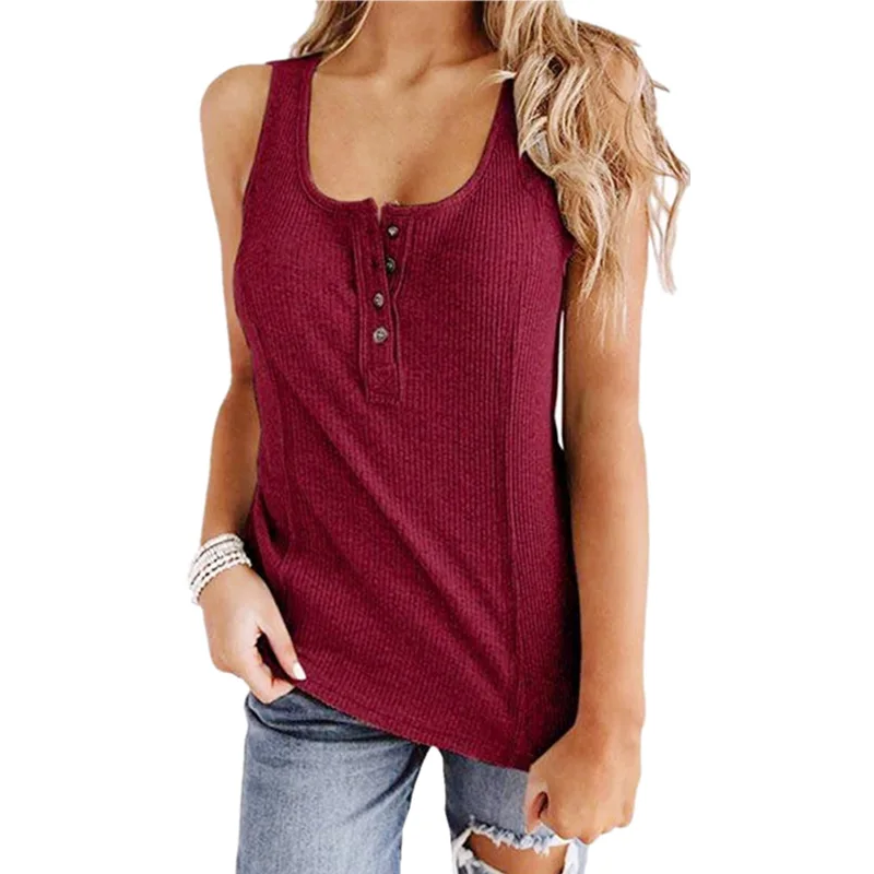 

The hot new solid color button sleeveless veste femme
