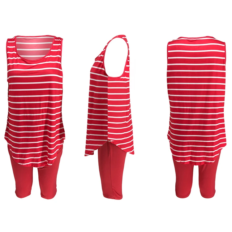 X9244- wholesale summer 2021 striped plus size women clothing 2 piece shorts set activewear