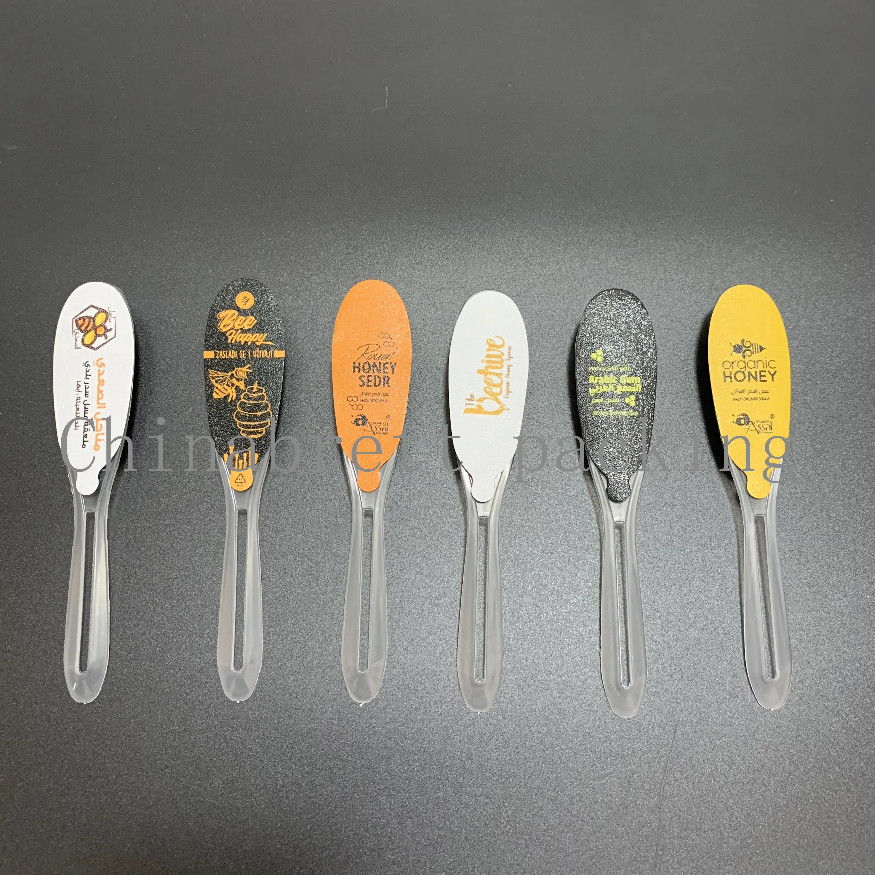 Hot selling 7g disposable plastic cup transparent honey spoon with foil film and wrappers