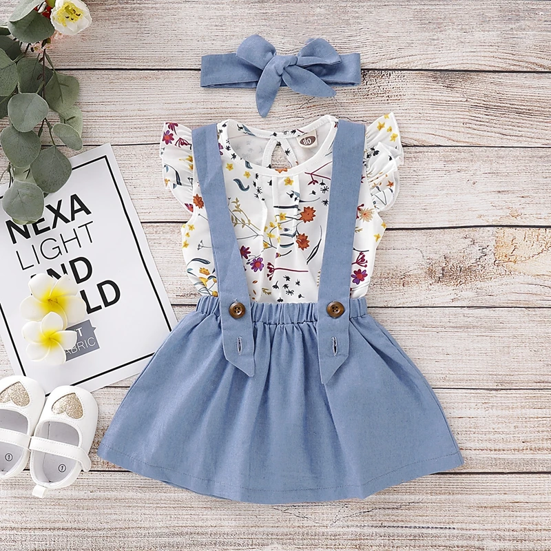 

2PCS Set Toddler Kids Baby Girls Summer Outfits Clothes T-shirt Tops+Denim Dress 2020 New Baby Girl Outfits baby girl Set