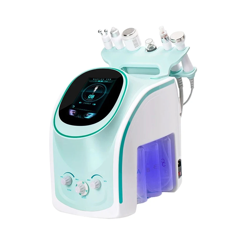 

Newest Hydrogen Oxygen Small Bubble Beauty Machine 6 in 1 Skin Analyzer Facial cleaning skin rejuvenation Dermabrasion, Green+white