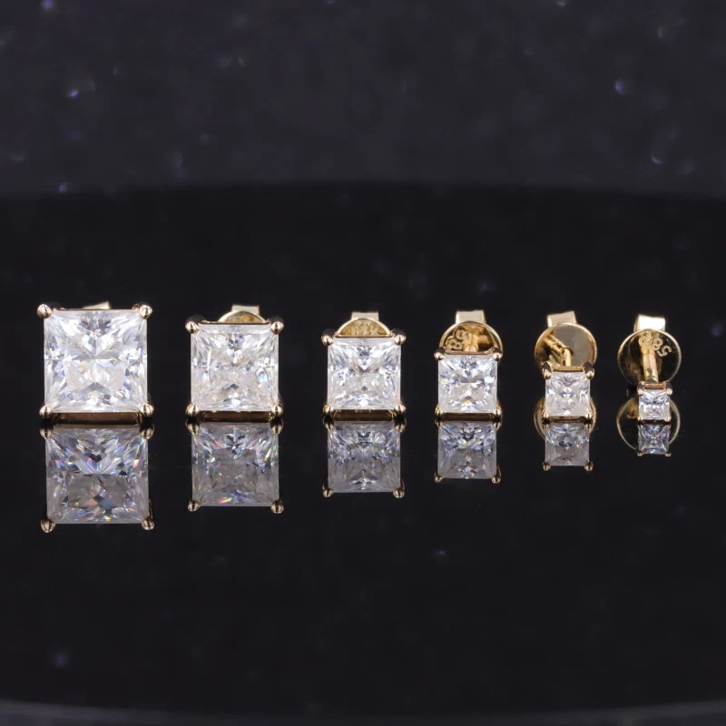 

New Arrival Princess Cut Moissanite Stone 14k White Gold Earrings Women