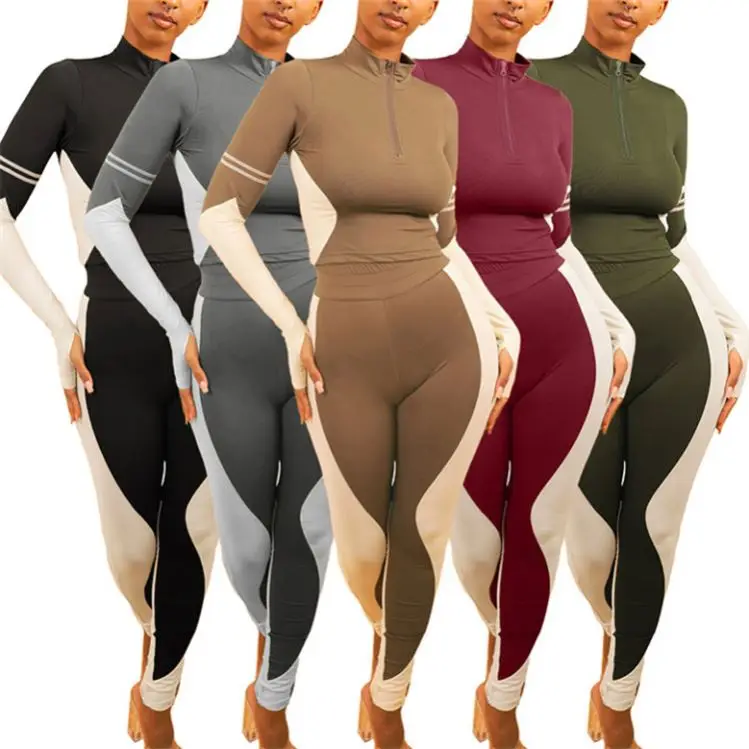 

New Design Long Sleeves Stretchy Sports Wear Casual Women Winter Clothing 2020 Two Piece Set 2 Piece Set