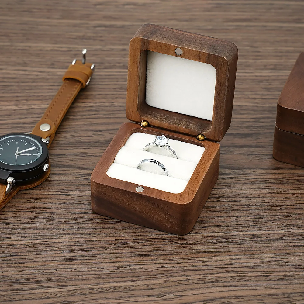 

Personalized Engraved Solid Wood Ring Travel Storage Box Custom Engagement Wedding Ring Small Portable Jewelry Box Gift for Her