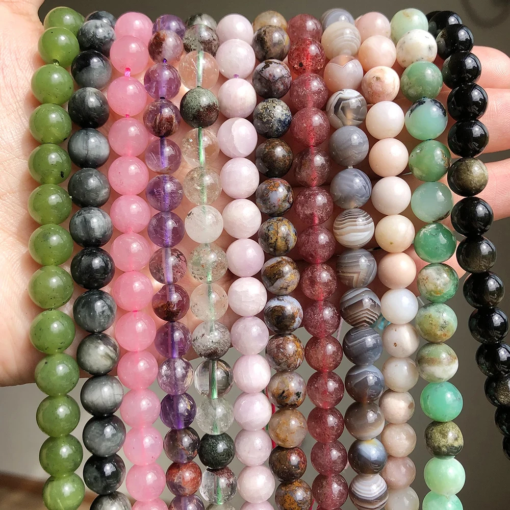 

High Quality 6/8/10MM Natural Rose Quartz/Opal/Malachite Stone Loose Beads For Jewelry Making 7.5''