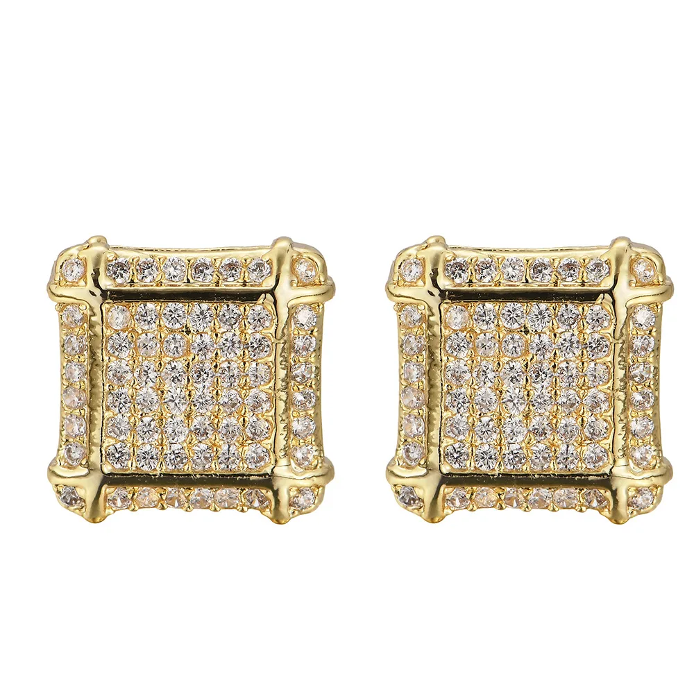 

Copper Personality Diamond Men Luxury Brand Square Zircon Stud 2021 Women Trendy Hip Hop Pave Earrings