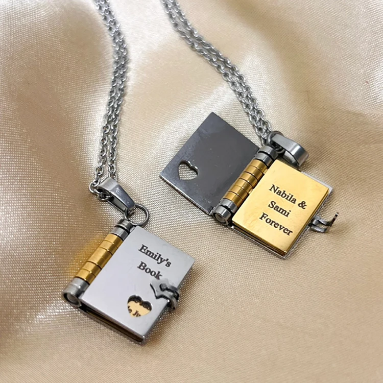 

G2246 Wholesale Stainless Steel 18K Gold Pvd Plated Couple Opens and Closes Book Pendant Fashion Jewelry Necklaces