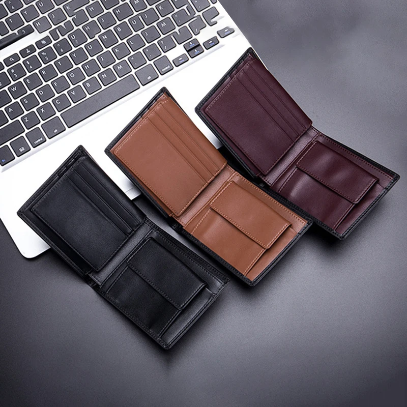 

Rfid Blocking Small Compact Bifold Luxury Genuine Leather Pocket Mini Purse with ID Window, Black, wine red, coffee, khaki